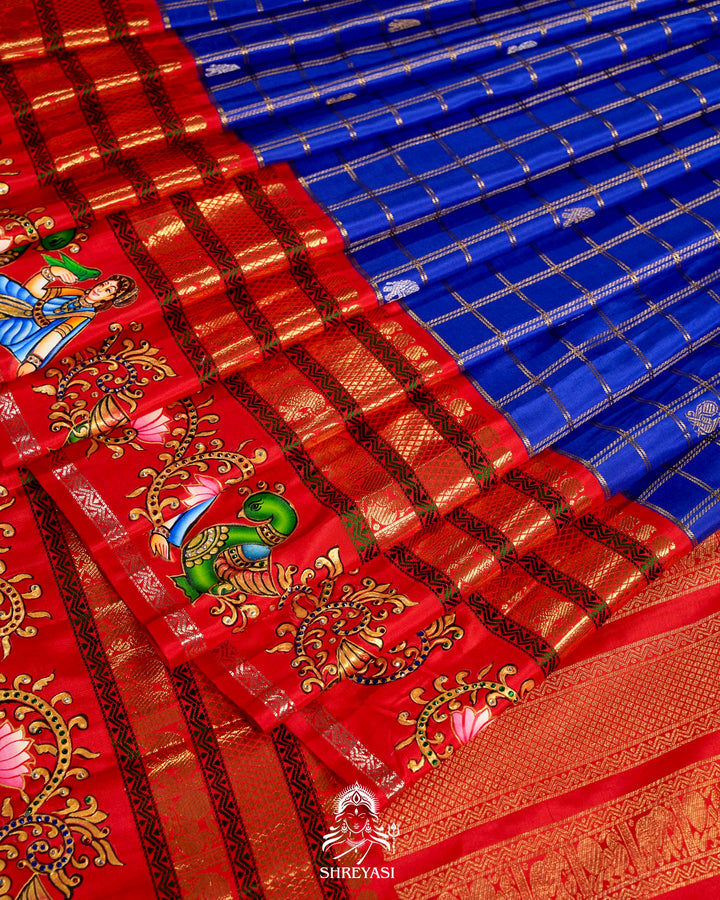 Handloom Pure Kanjivaram Silk Sarees with Real Zari and Hand Painted Tanjore Art