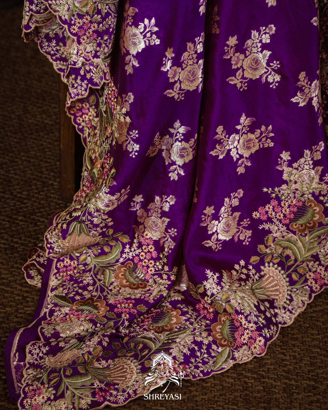 Handloom Banarasi Katan Silk Saree with Resham Embroidered Borders