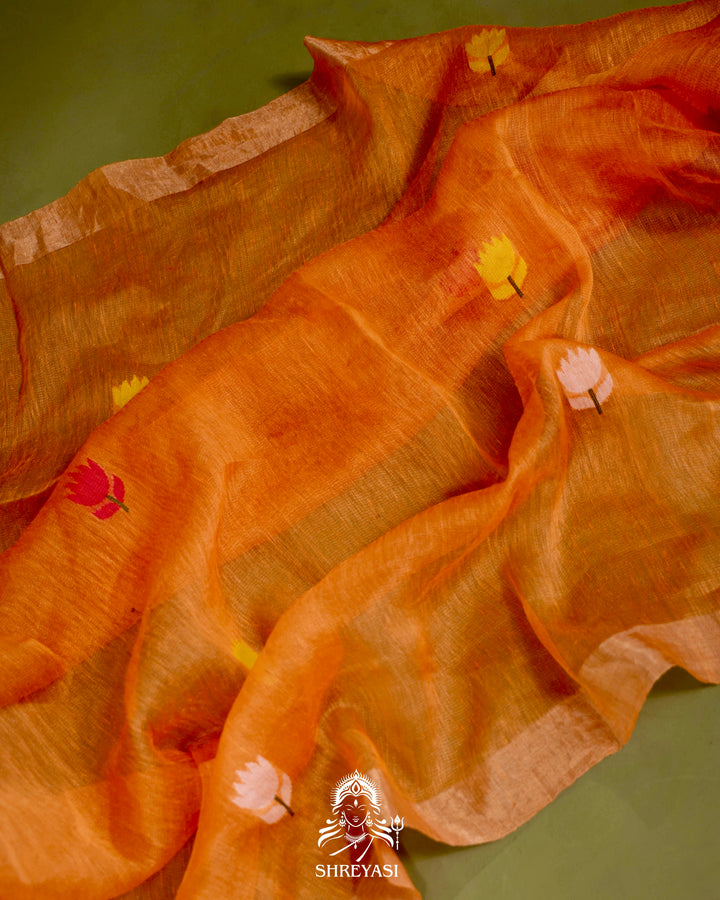 Handloom Silk Linen Jamdani Saree with Tissue Paithani Pallu