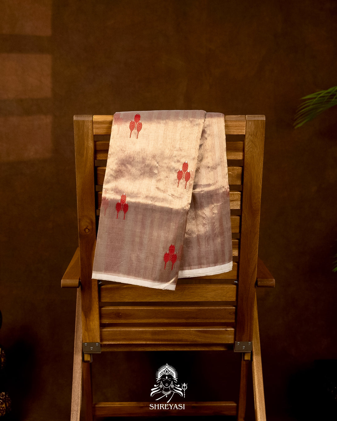 Handloom Pure Chanderi Tissue Silk Saree with Woven Bhutis and Striped Blouse