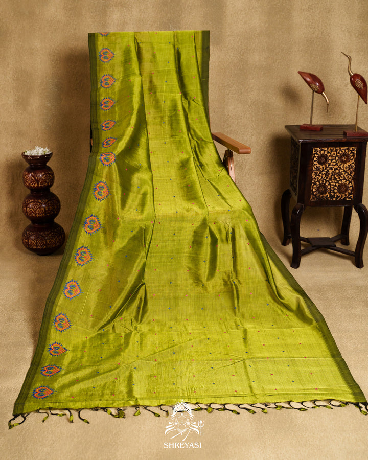Handloom Pure Mangalagiri Silk Sarees with Mirror Work & Embroidery | Pen Kalamkari Blouse