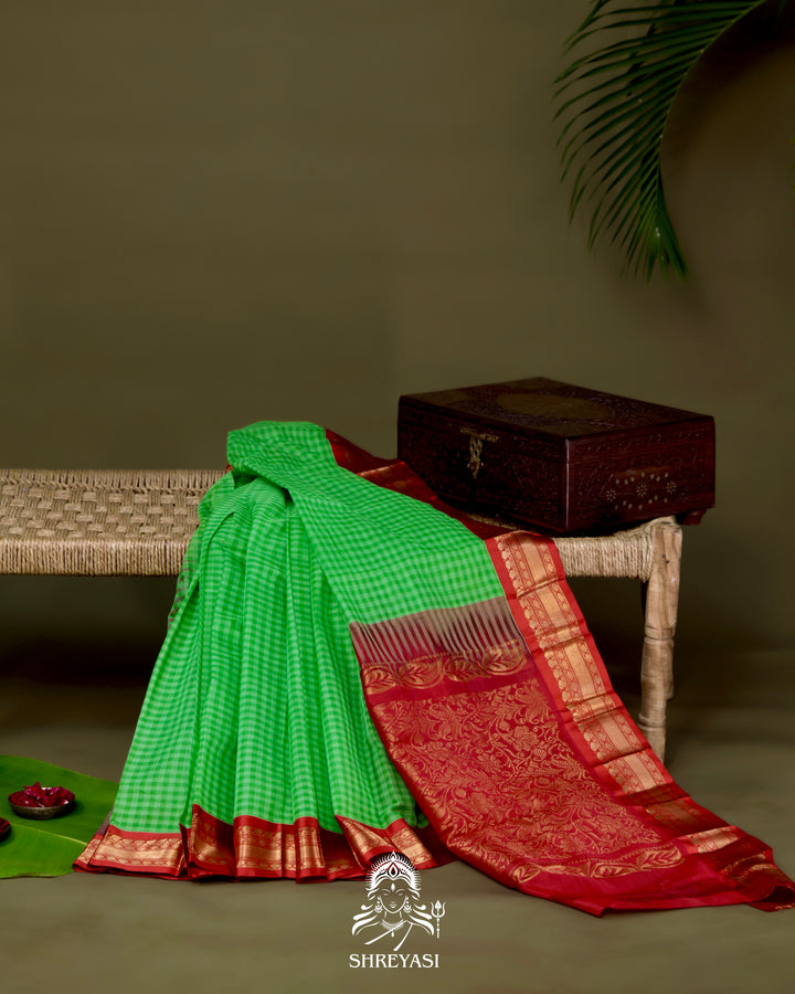 Handloom Pure Gadwal Cotton Saree with Contrast Silk Border and Zari Pallu
