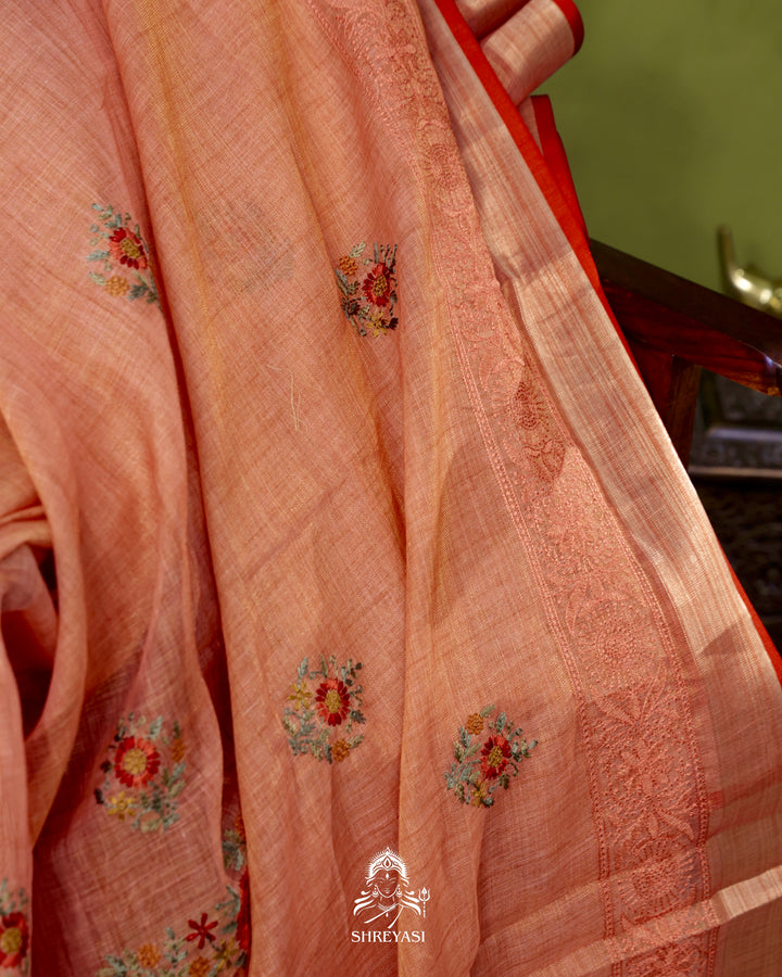 Bengal Linen Saree with Resham Floral Embroidery