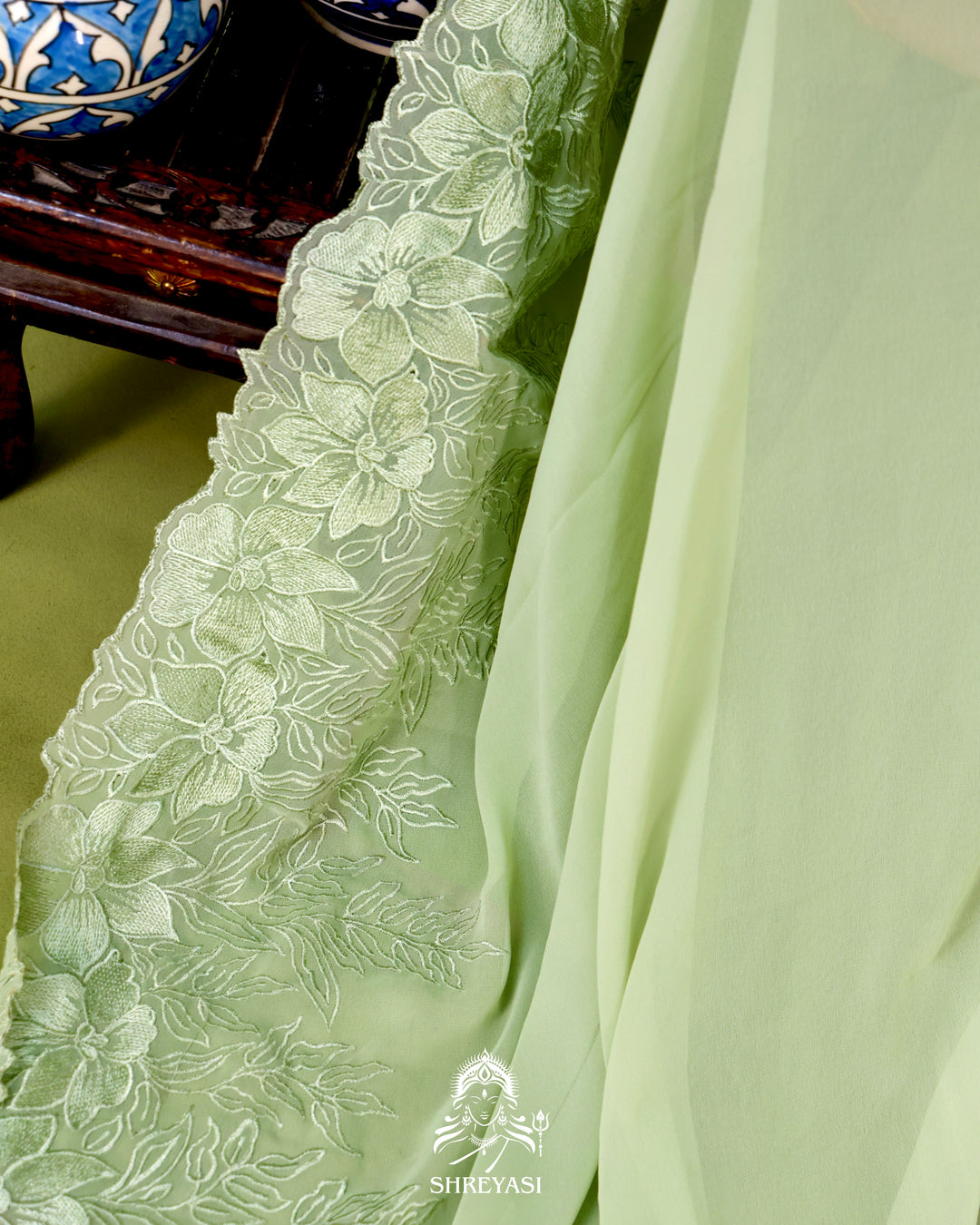 Soft Georgette Saree with Floral Thread Embroidery Border