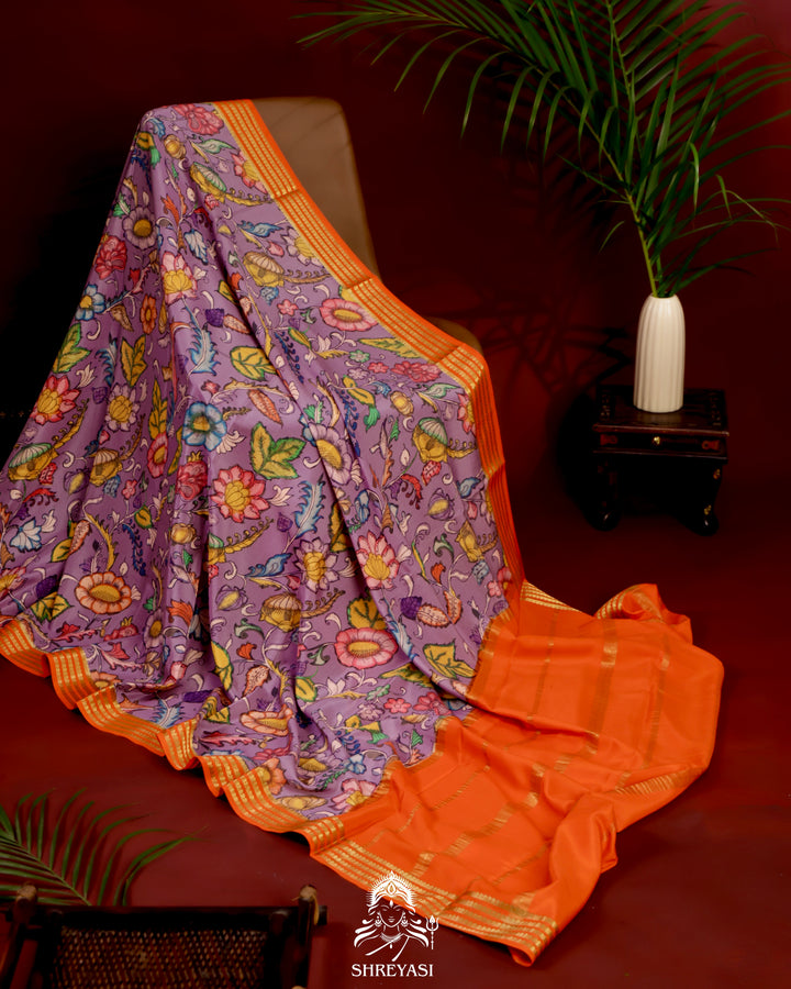 Pure Mysore Silk Saree with Kalamkari Artwork