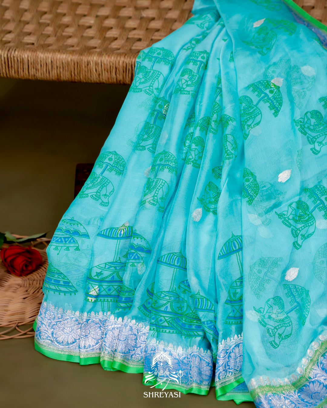 Banarasi Khaddi Chiffon Georgette Saree with Hand Block Motifs