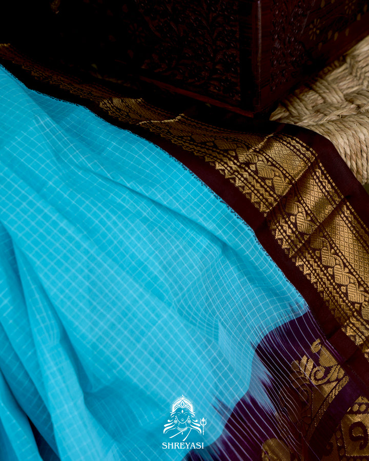 Handloom Pure Gadwal Cotton Saree with Contrast Silk Border and Zari Pallu
