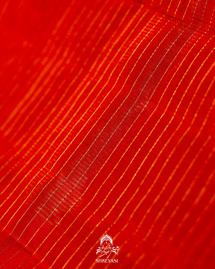Handloom Pure Gadwal Silk Saree in Crimson Red with Gold Zari Checks