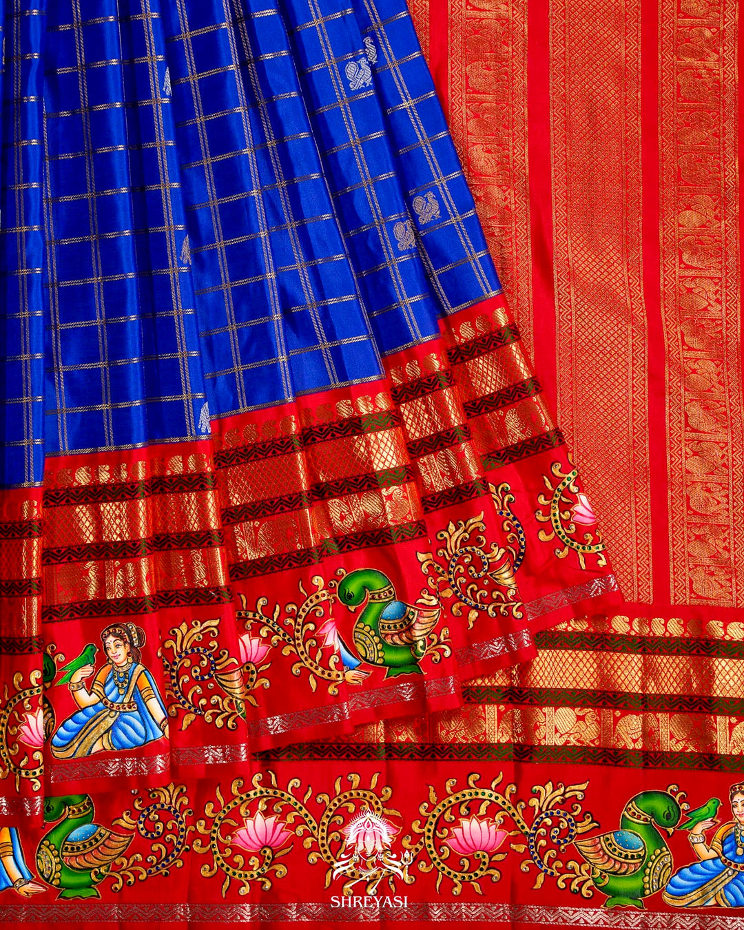 Handloom Pure Kanjivaram Silk Sarees with Real Zari and Hand Painted Tanjore Art