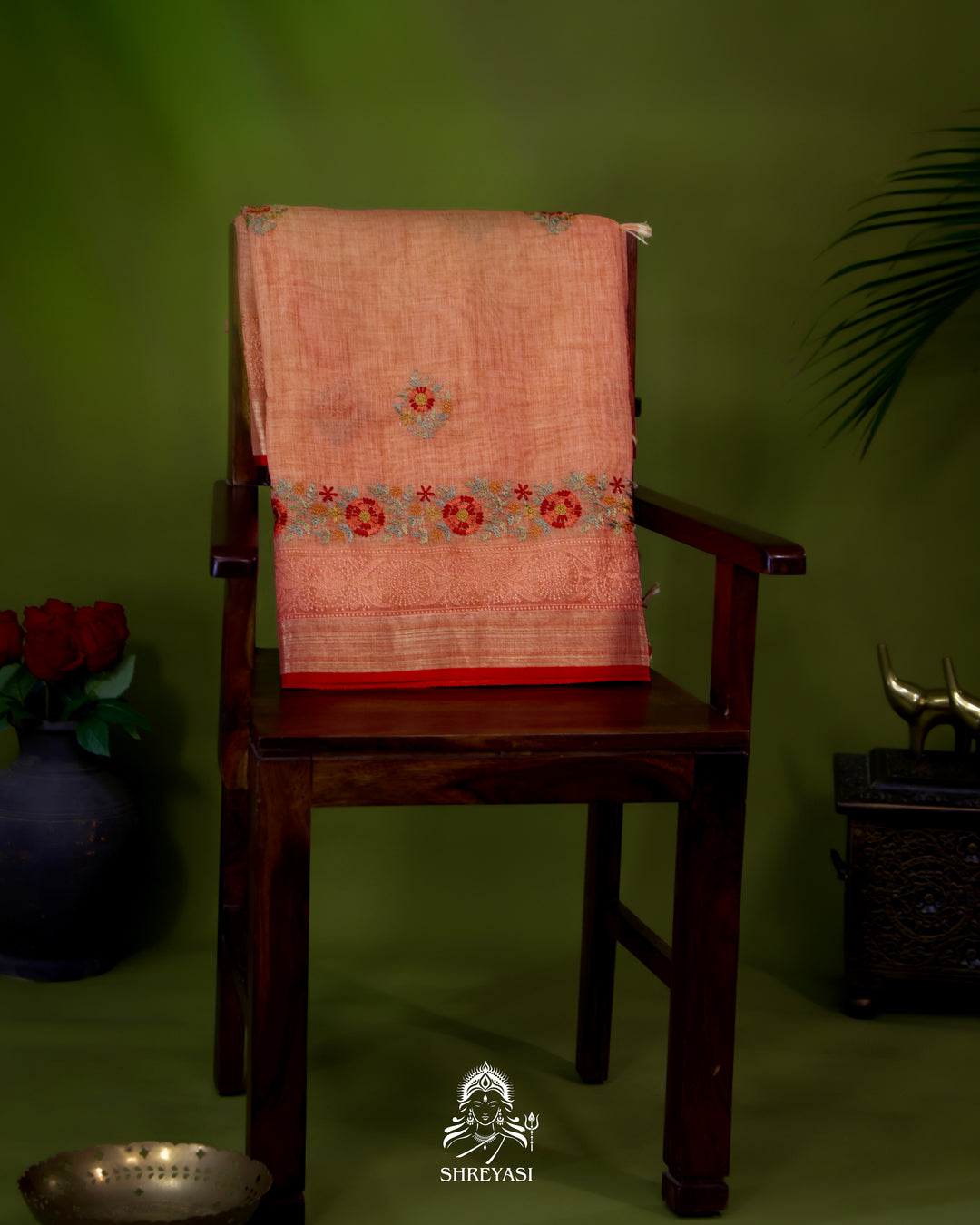 Bengal Linen Saree with Resham Floral Embroidery
