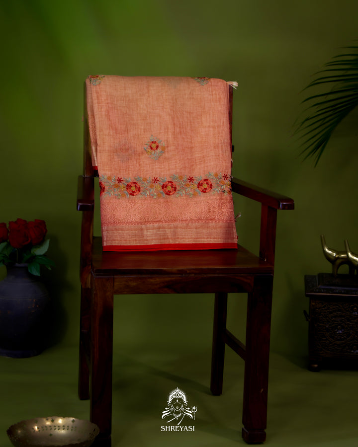 Bengal Linen Saree with Resham Floral Embroidery