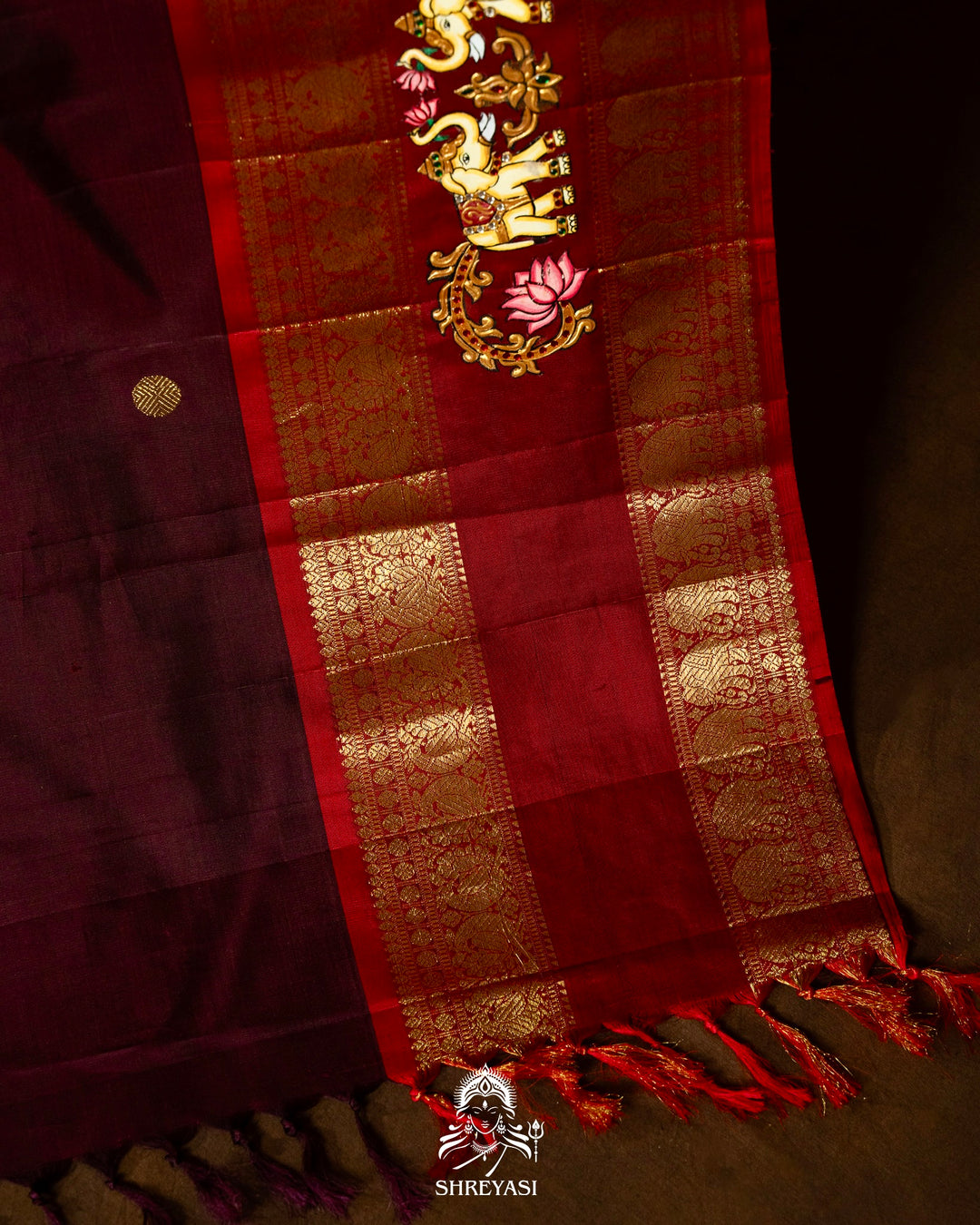 Traditional Tanjore Painting on Handloom Pure Kanjivaram Silk Sarees with Real Zari