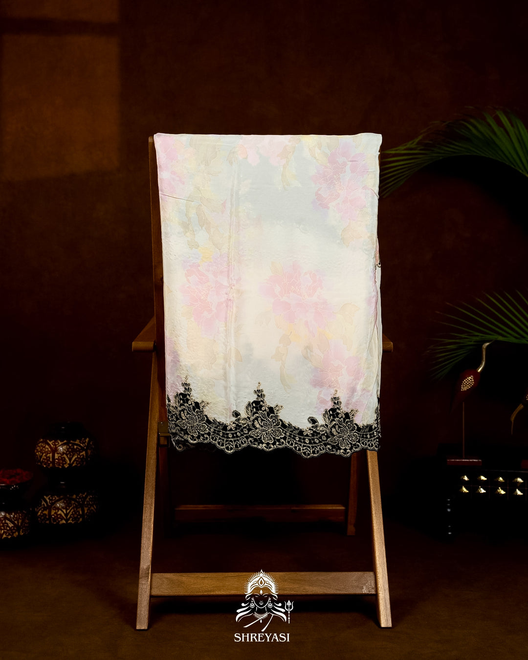 Pure Georgette Floral Saree with Chantilly Lace Embroidery Border