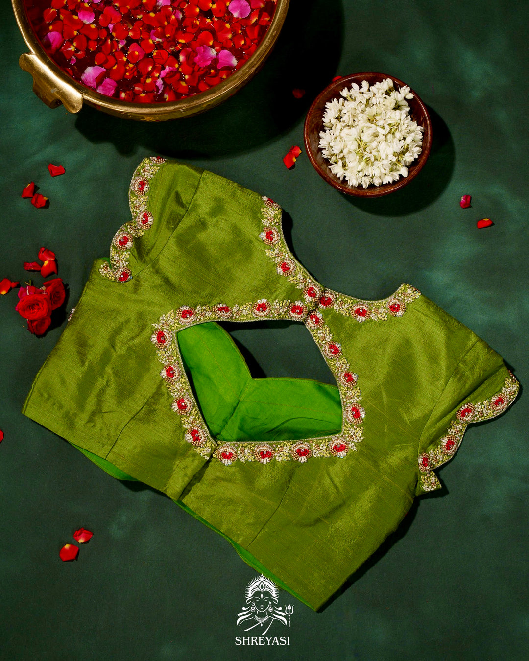 Handloom Pure Chanderi Silk Saree with Hand Embroidered Maggam Work Blouse