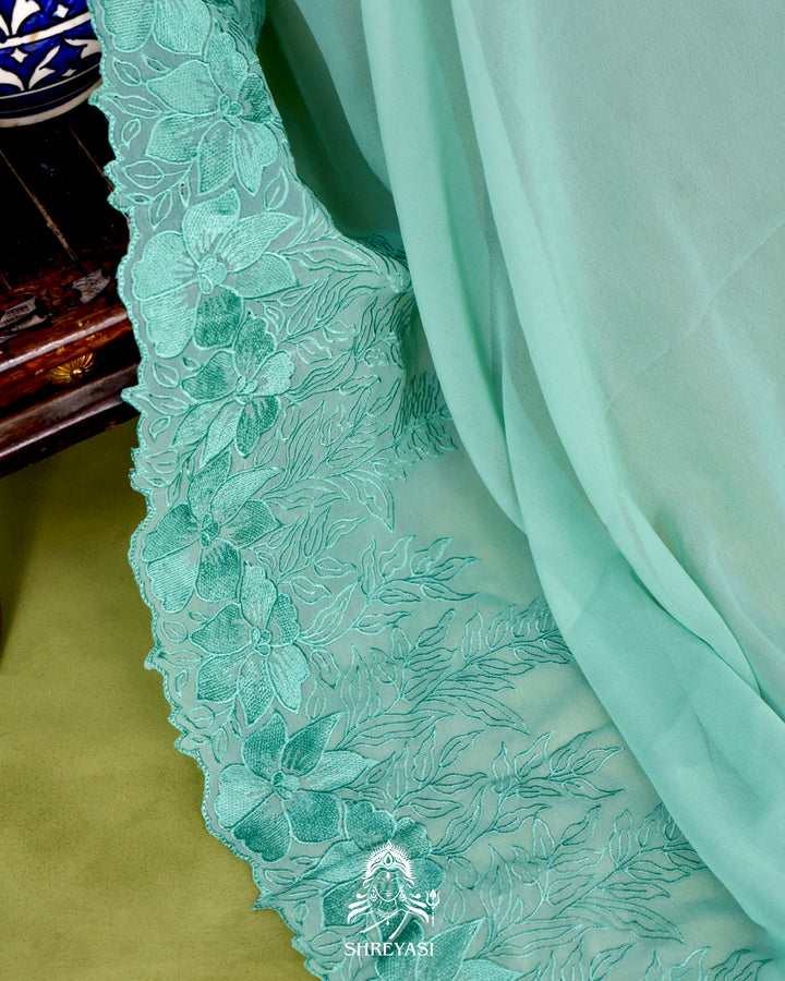 Soft Georgette Saree with Floral Thread Embroidery Border