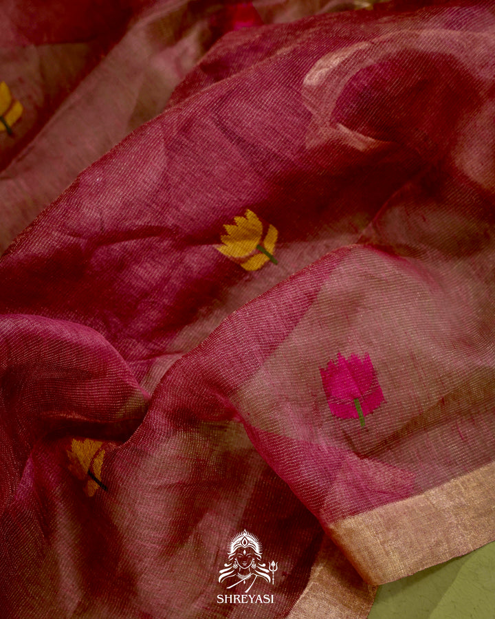 Handloom Silk Linen Jamdani Saree with Tissue Paithani Pallu