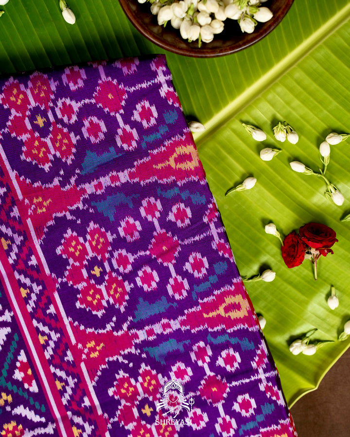 Handloom Pure Rajkot Patola Silk Saree with Animal & Floral Ikat Motifs