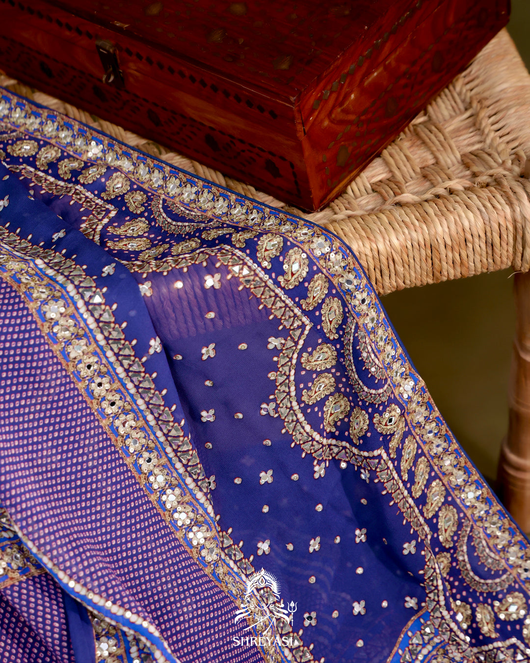 Georgette Cocktail Saree with Mukaish and Zardozi Mirror Embroidery