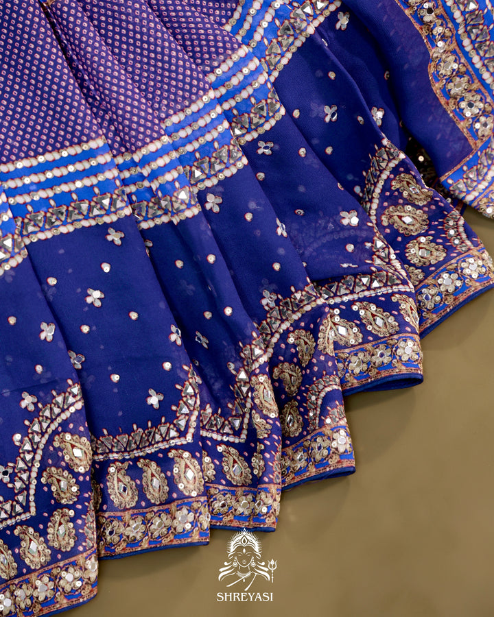 Georgette Cocktail Saree with Mukaish and Zardozi Mirror Embroidery
