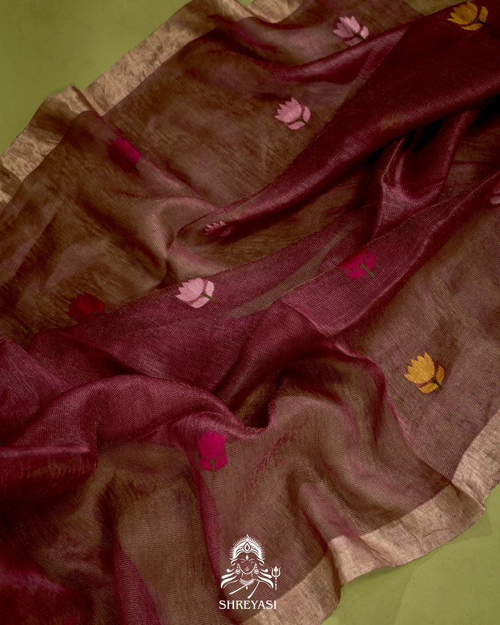 Handloom Silk Linen Jamdani Saree with Tissue Paithani Pallu