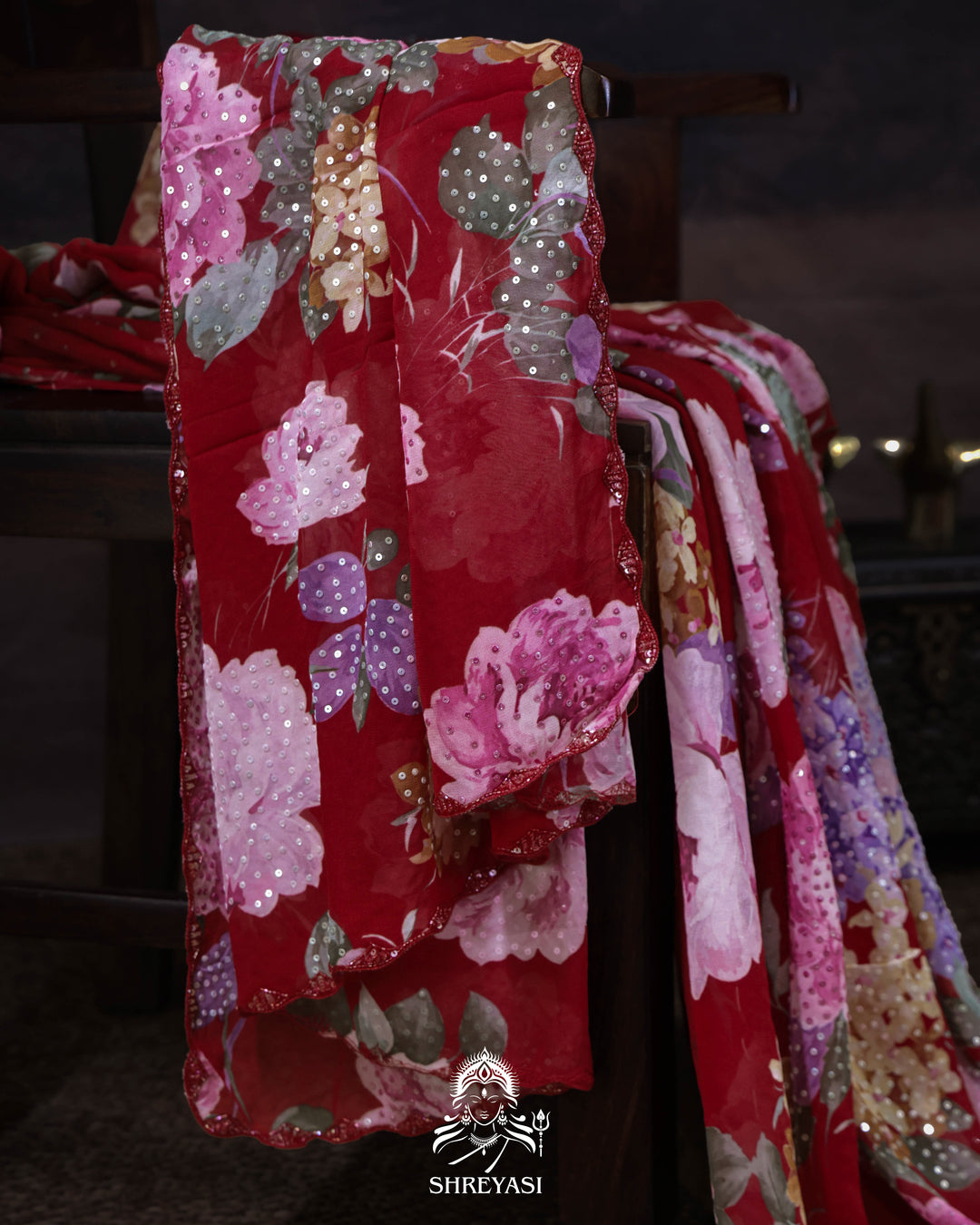 Pure Georgette Floral Sequin Saree