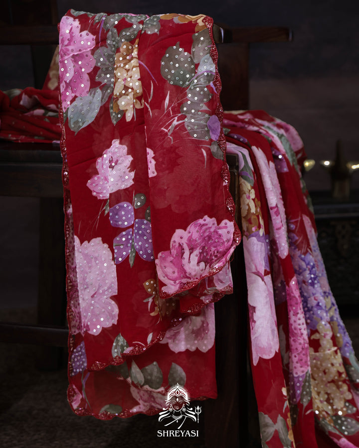 Pure Georgette Floral Sequin Saree