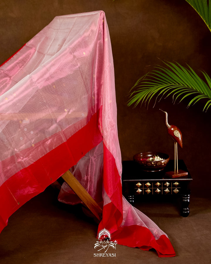 Handloom Pure Chanderi Tissue Silk Saree with Paithani Muniya Border
