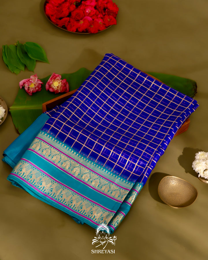 Banarasi Kora Silk Saree with Katan Kadiyal Border in Kadhwa Weaving
