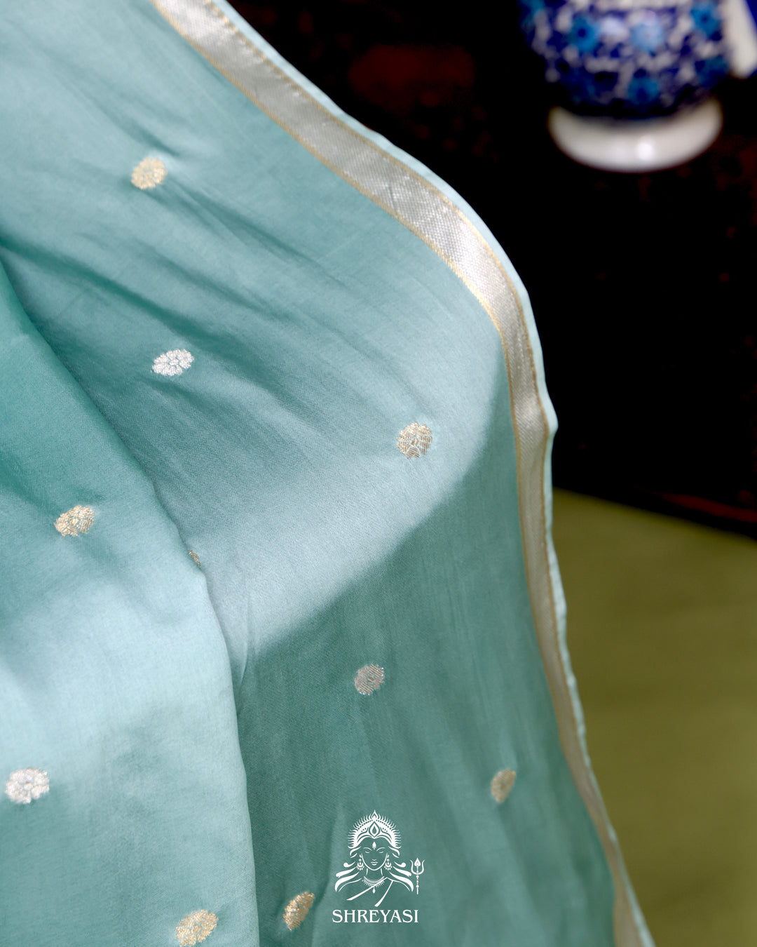 Handloom Pure Mashru Silk Saree with Sona Rupa Meenakari Bhutis and Nakshi Pallu