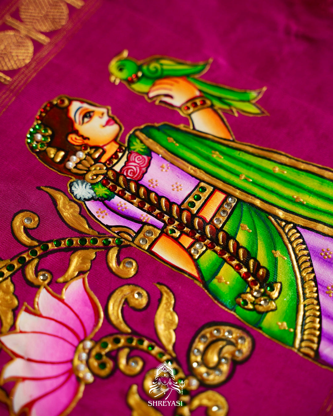 Traditional Tanjore Painting on Handloom Pure Kanjivaram Silk Sarees with Real Zari