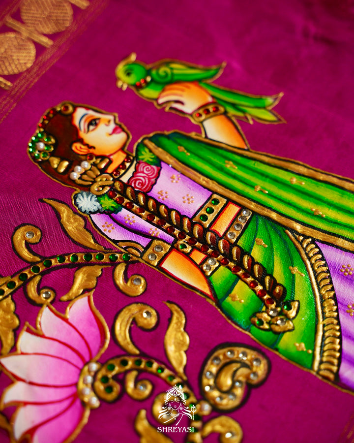 Traditional Tanjore Painting on Handloom Pure Kanjivaram Silk Sarees with Real Zari