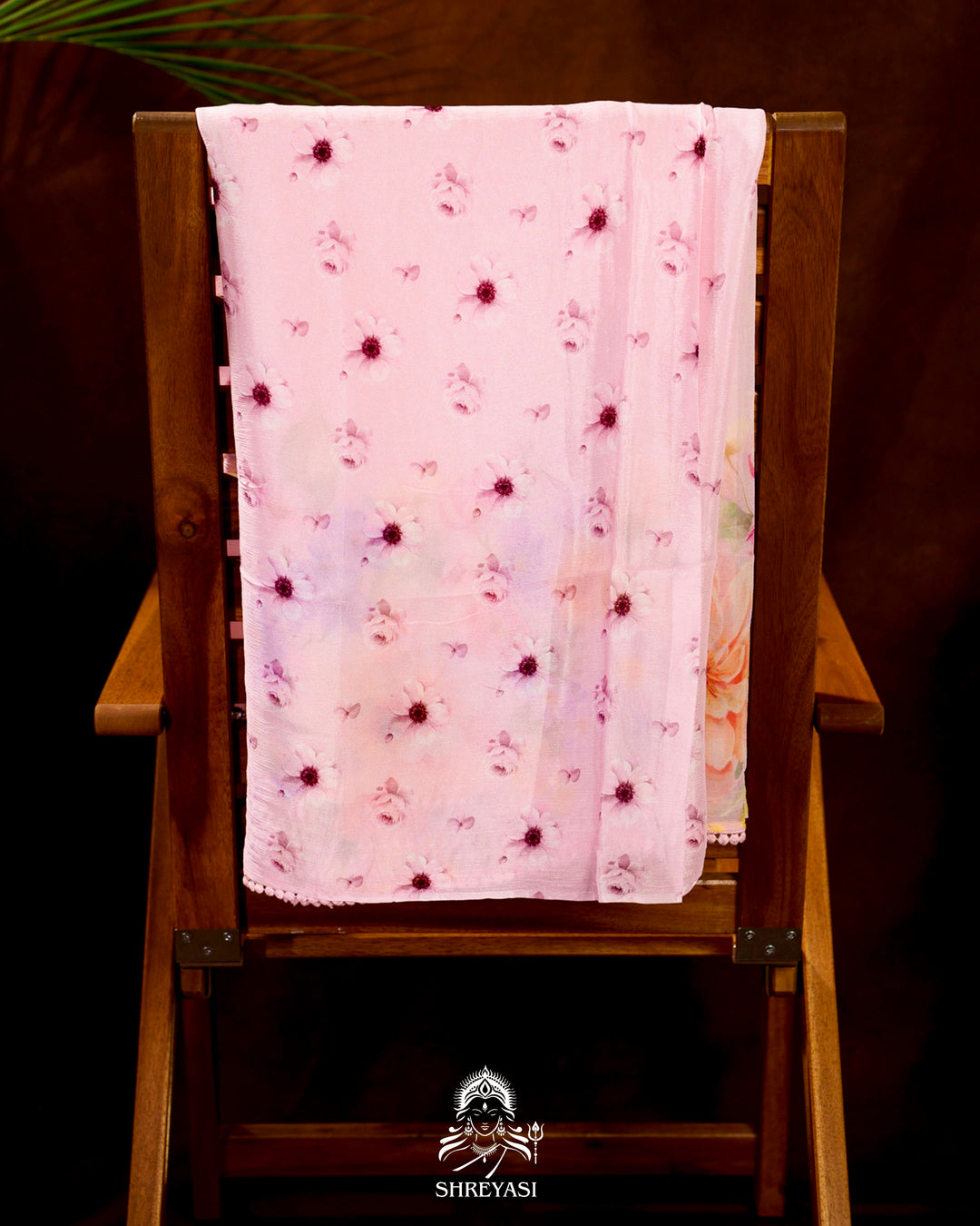 Pure Chiffon Floral Saree with Crochet Embroidery Border