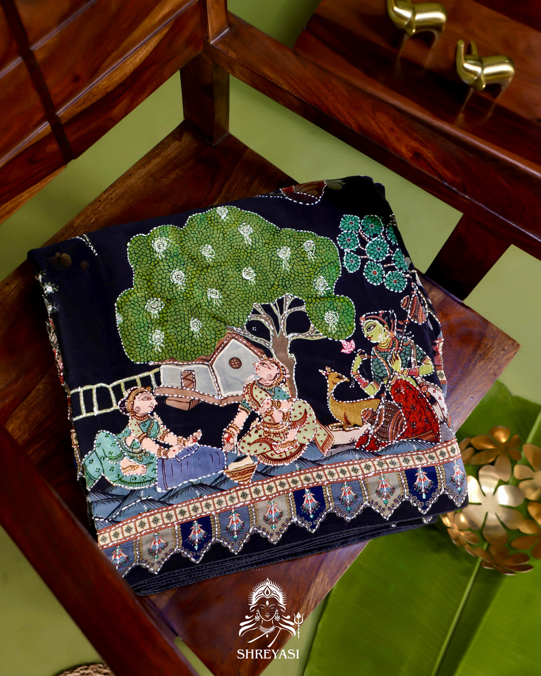 Pure Crepe Silk Saree with Kantha Embroidery
