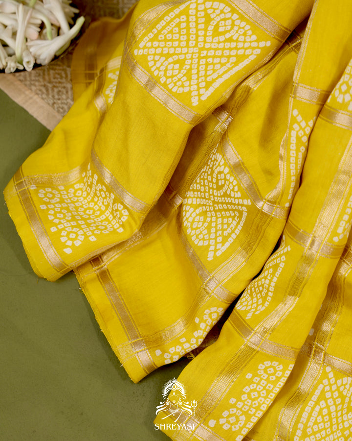 Gharchola-Style Bandhini Matka Silk Saree with Zari Checks