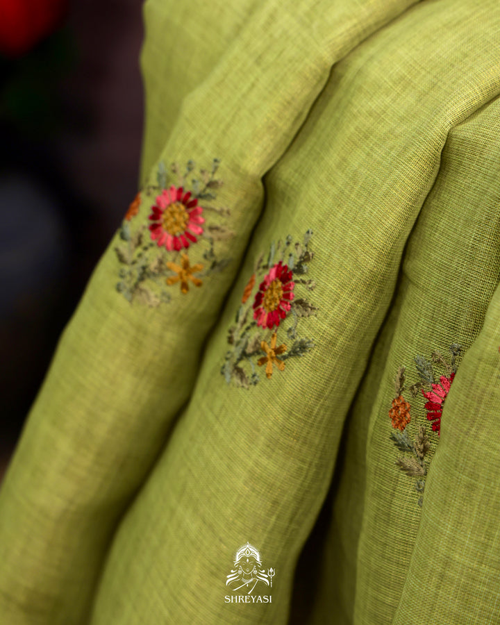 Bengal Linen Saree with Resham Floral Embroidery