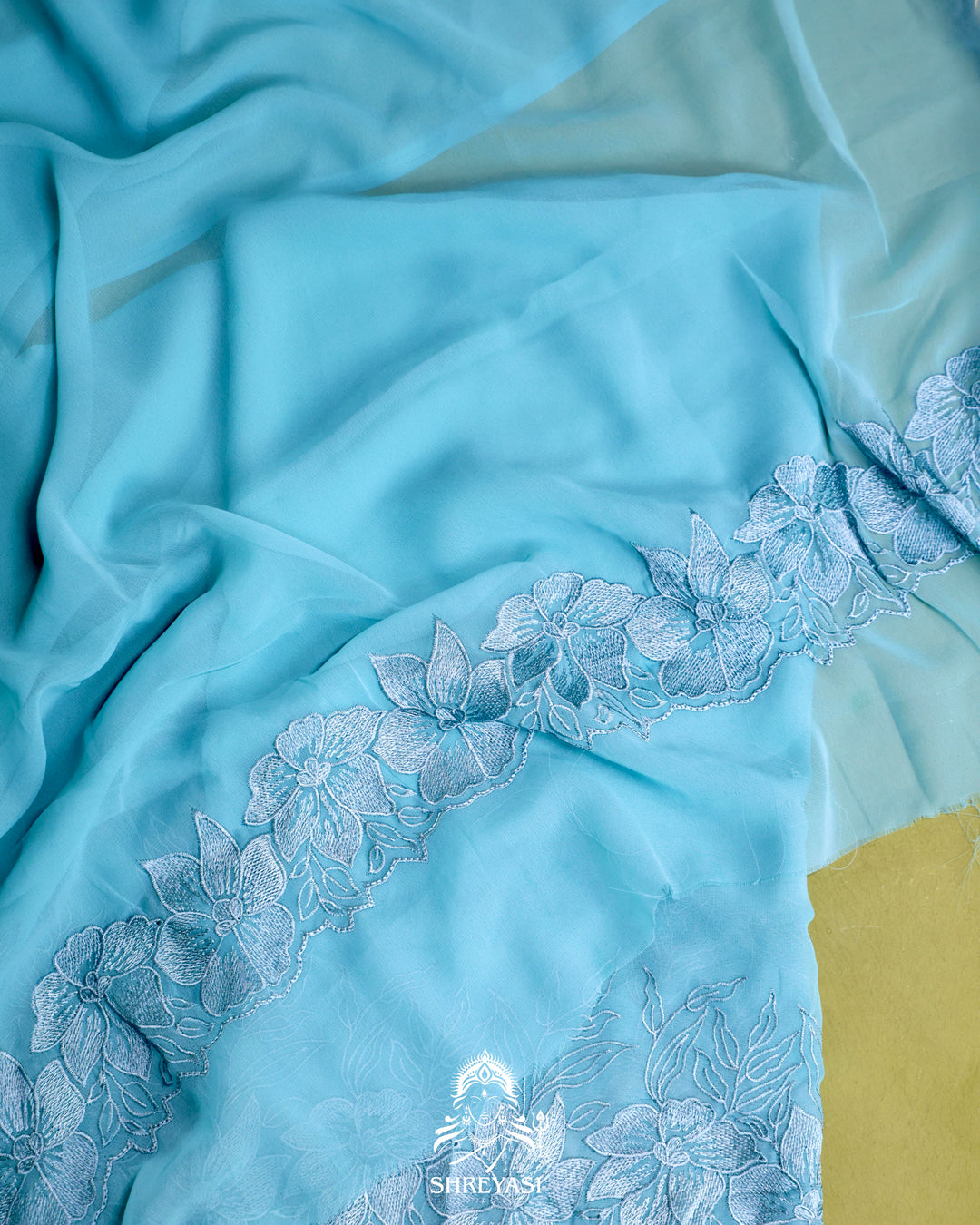 Soft Georgette Saree with Floral Thread Embroidery Border
