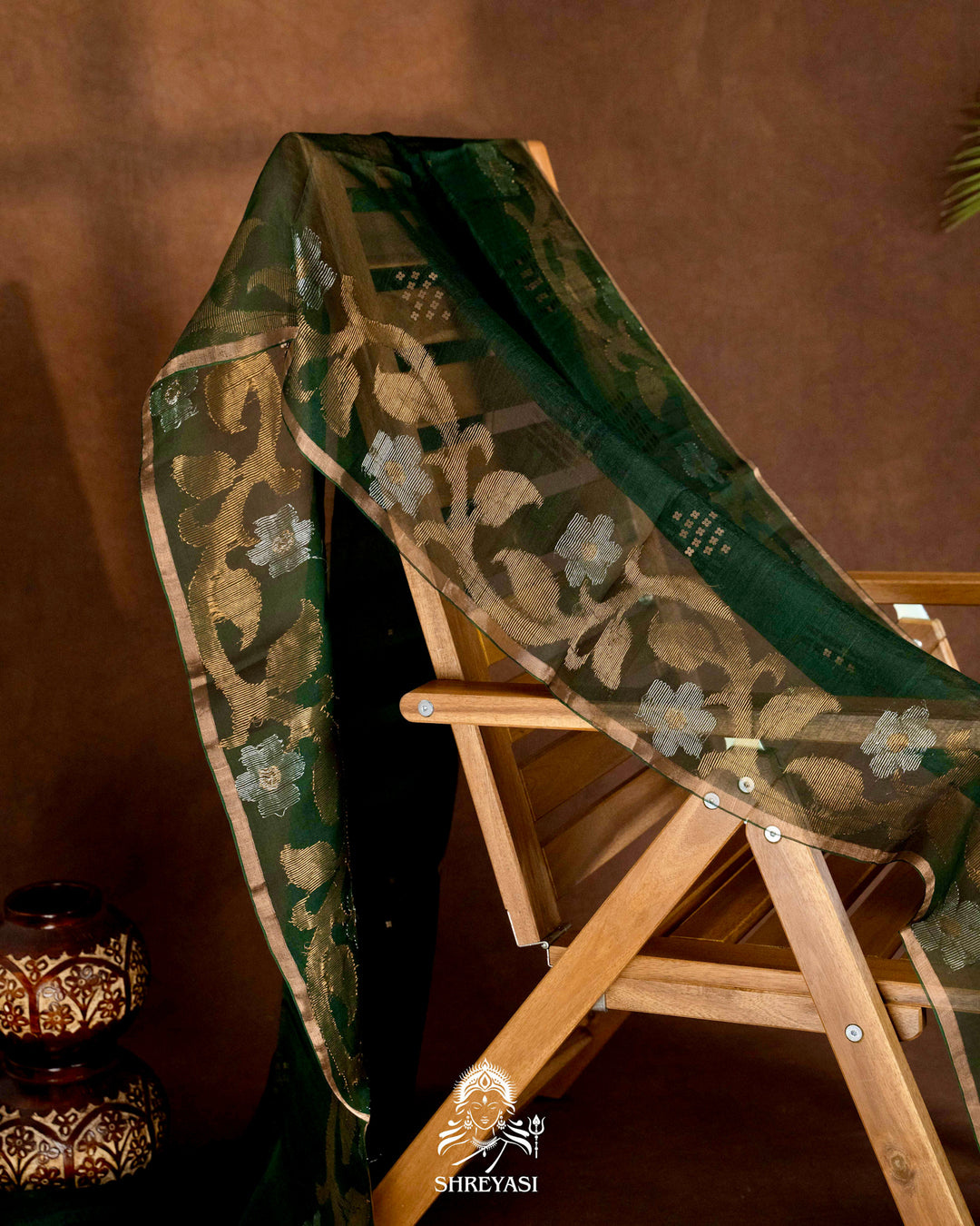 Handloom Pure Double Thread Muslin Jamdani Saree with Sona Rupa Zari & Sequence Weaving