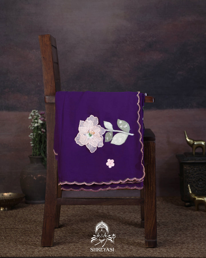 Handloom Pure Chiffon Saree with 3D Appliqué Embroidery
