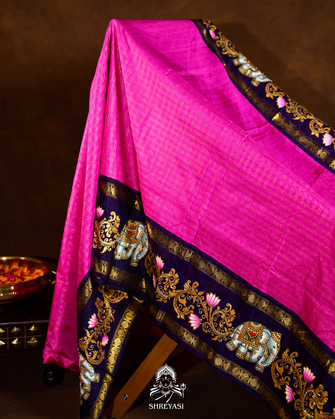 Traditional Tanjore Painting on Handloom Pure Kanjivaram Silk Sarees with Real Zari