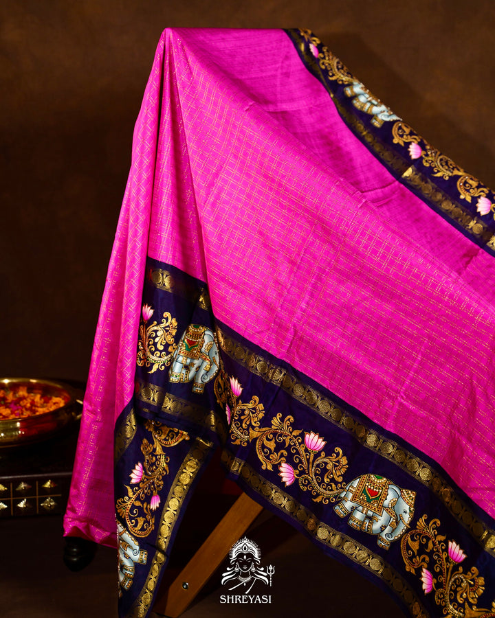 Traditional Tanjore Painting on Handloom Pure Kanjivaram Silk Sarees with Real Zari