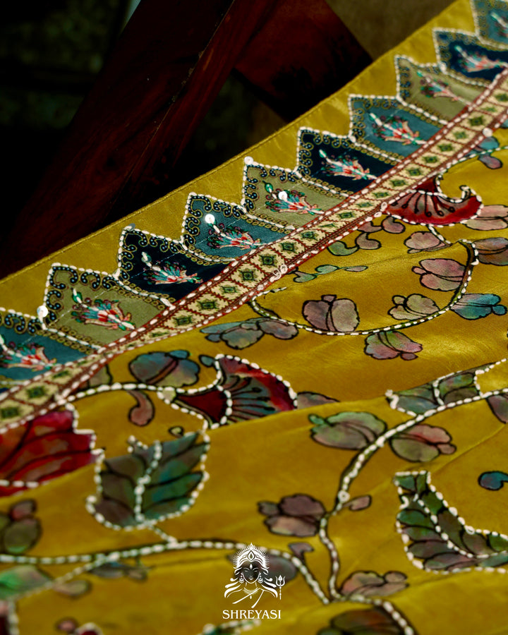 Pure Crepe Silk Saree with Kantha Embroidery
