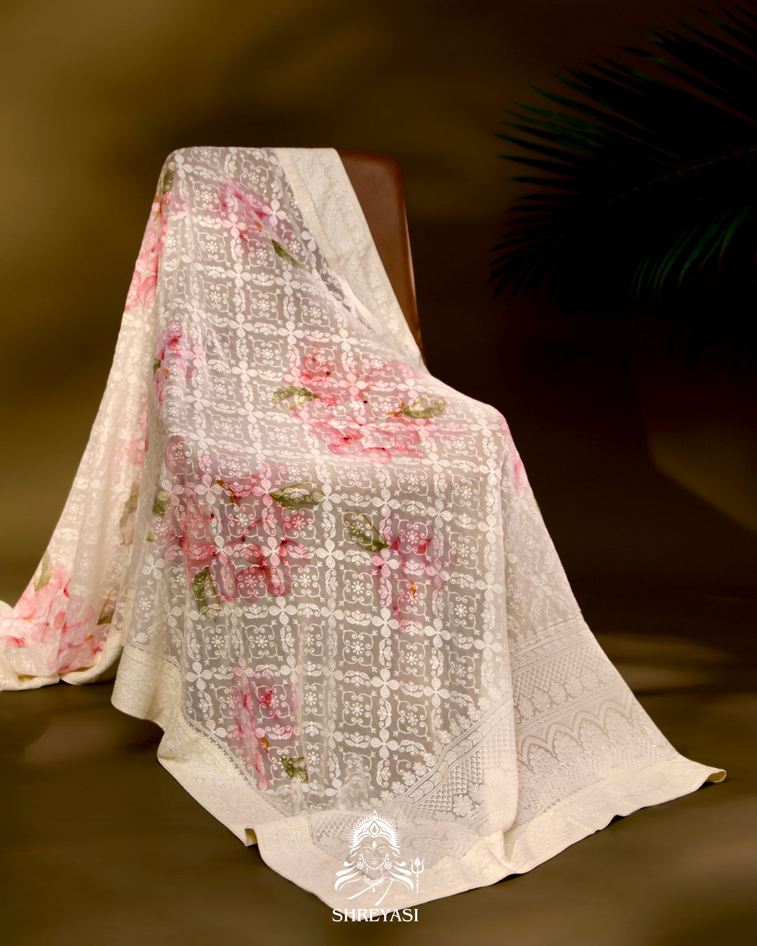 Georgette floral saree with chikankari embroidery