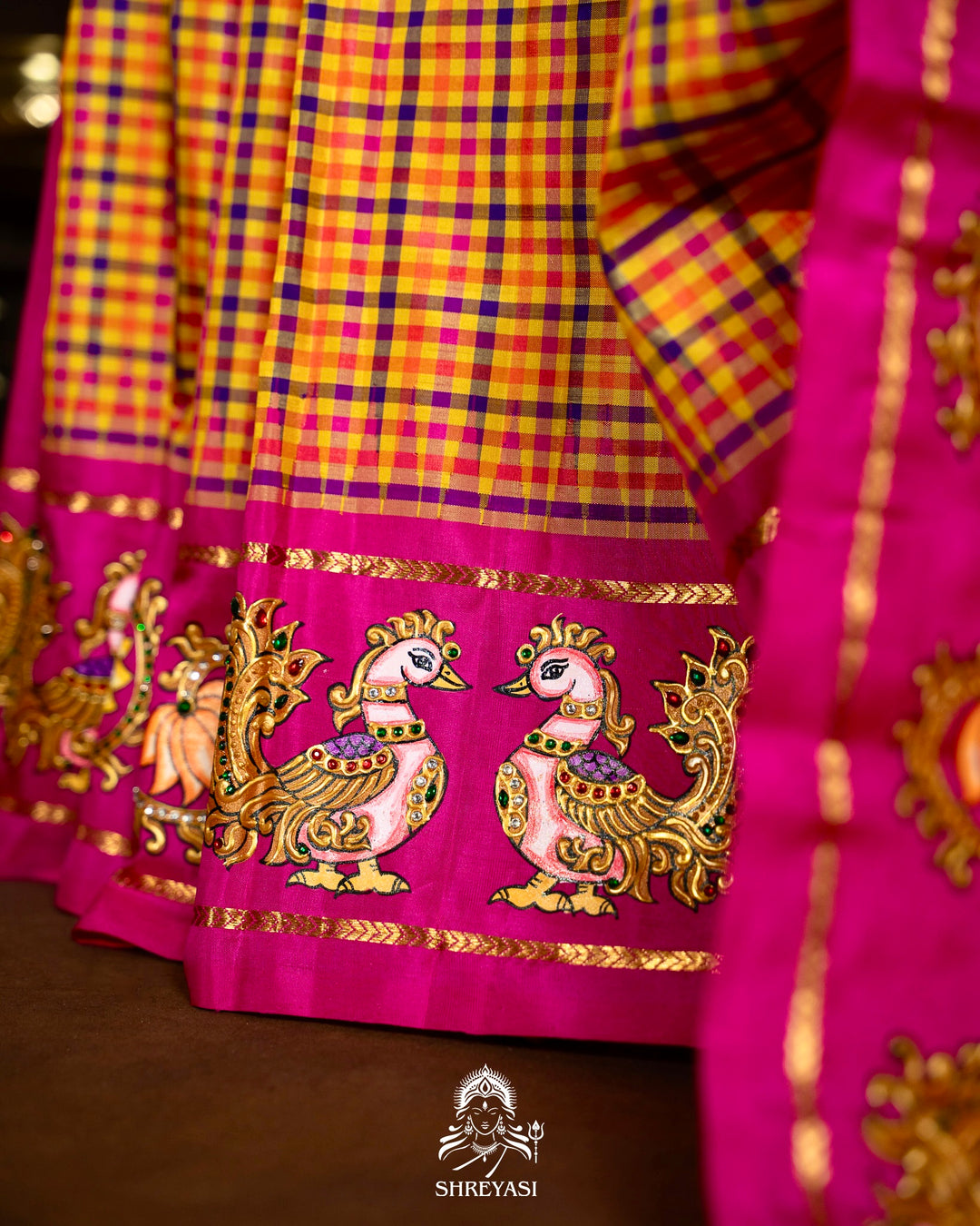 Traditional Tanjore Painting on Handloom Pure Kanjivaram Silk Sarees with Real Zari