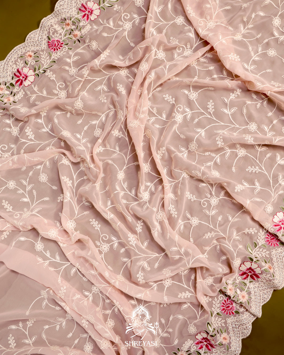 Georgette Saree with Chikankari Inspired Embroidery