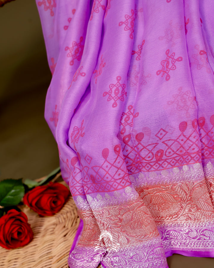 Banarasi Khaddi Chiffon Georgette Saree with Hand Block Motifs