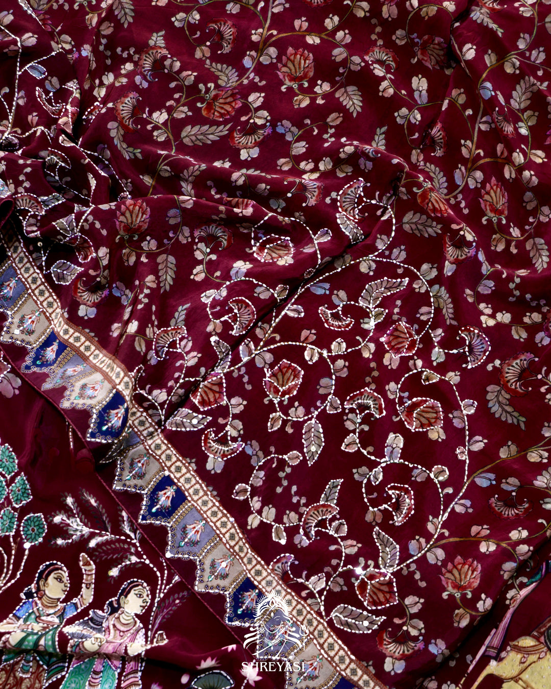 Pure Crepe Silk Saree with Kantha Embroidery