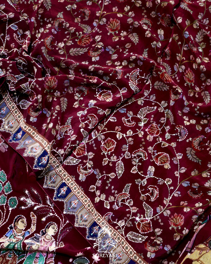 Pure Crepe Silk Saree with Kantha Embroidery
