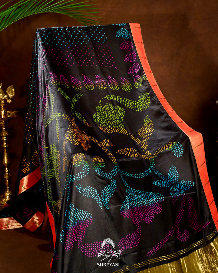 Handloom Pure Gaji Silk Bandhej Saree with Pure Paithani Border