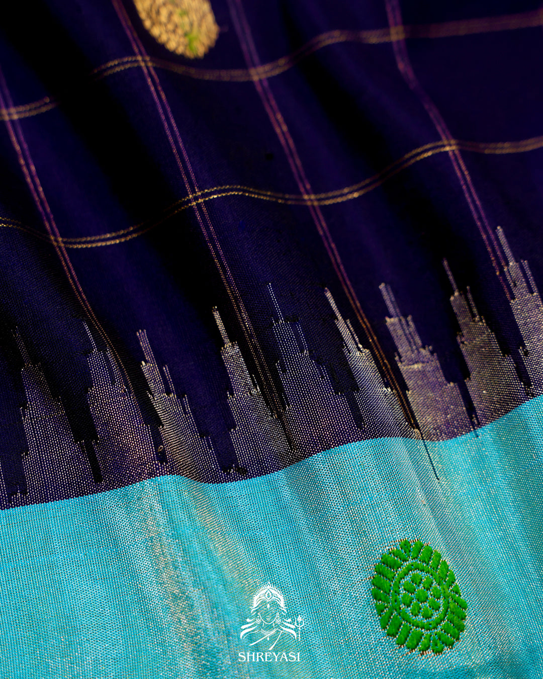Handloom Pure Gadwal Silk Saree in Royal Blue with Aqua Tissue Borders