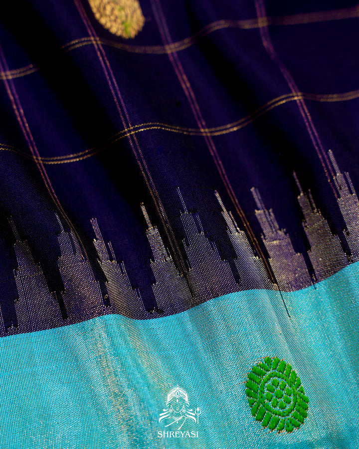Handloom Pure Gadwal Silk Saree in Royal Blue with Aqua Tissue Borders
